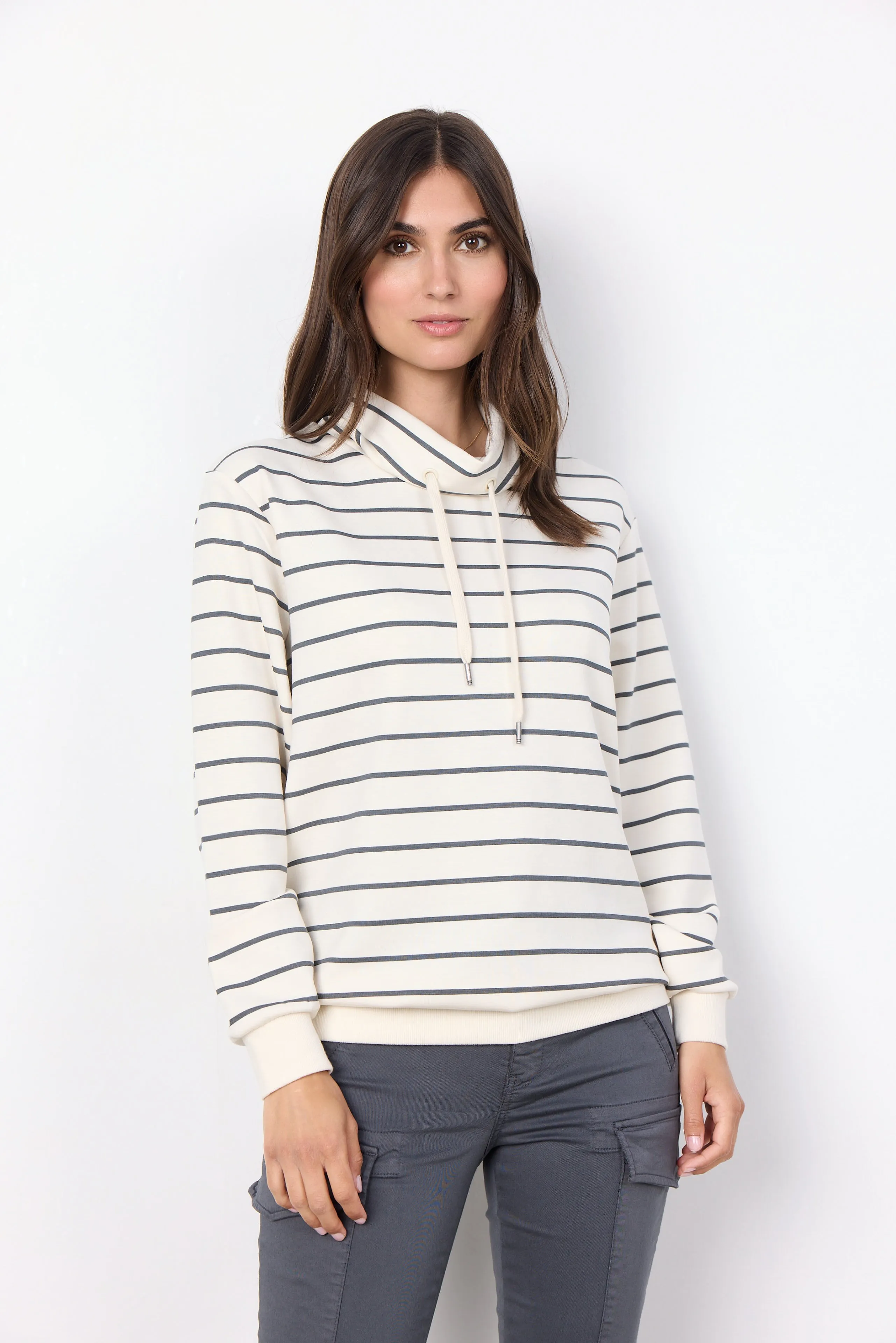 26404- Soya Concept Striped Sweatshirt- Cream/Charcoal