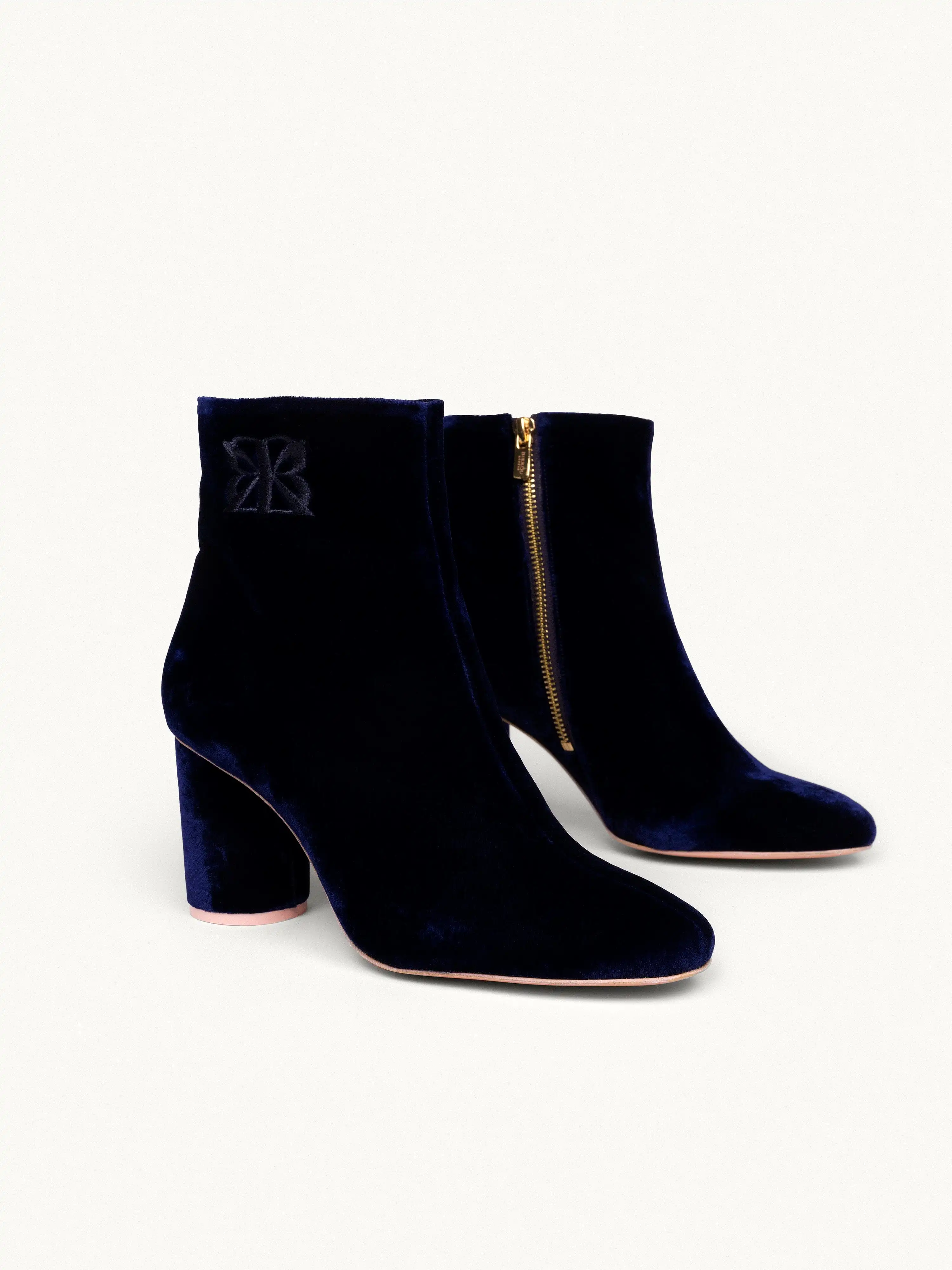 6pm Expo at the Gallery Vegan Velvet Heeled Boots | Midnight Blue