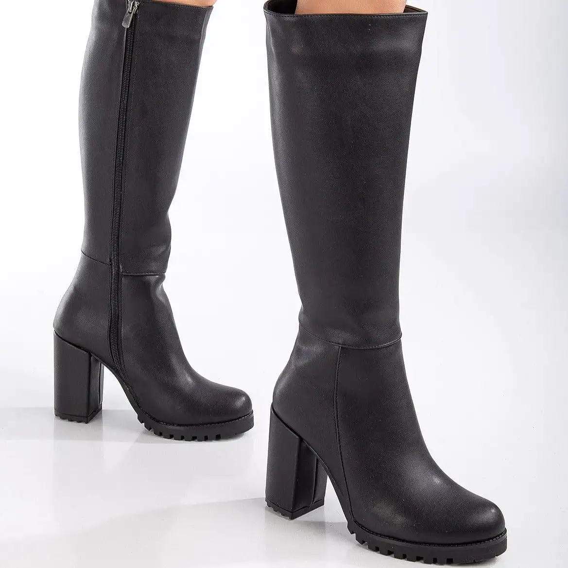 Alize Vegan Leather Wide Calf Platform Boots | Black