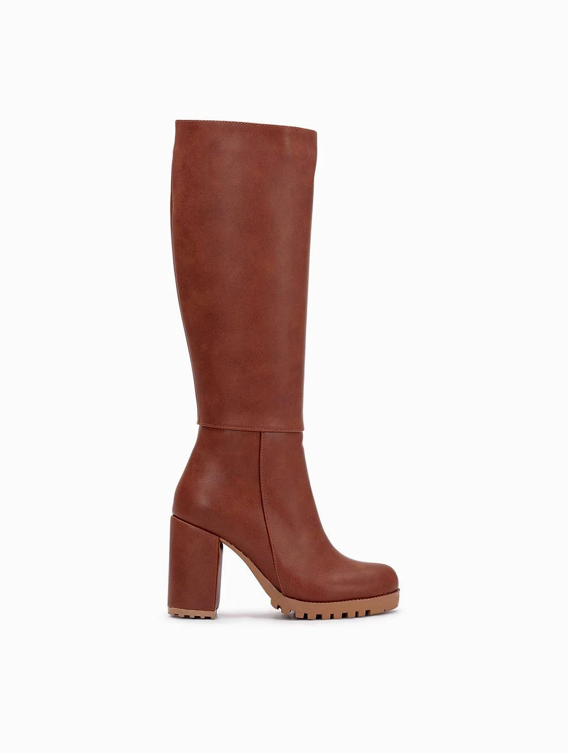 Alize Vegan Leather Wide Calf Platform Boots | Cognac