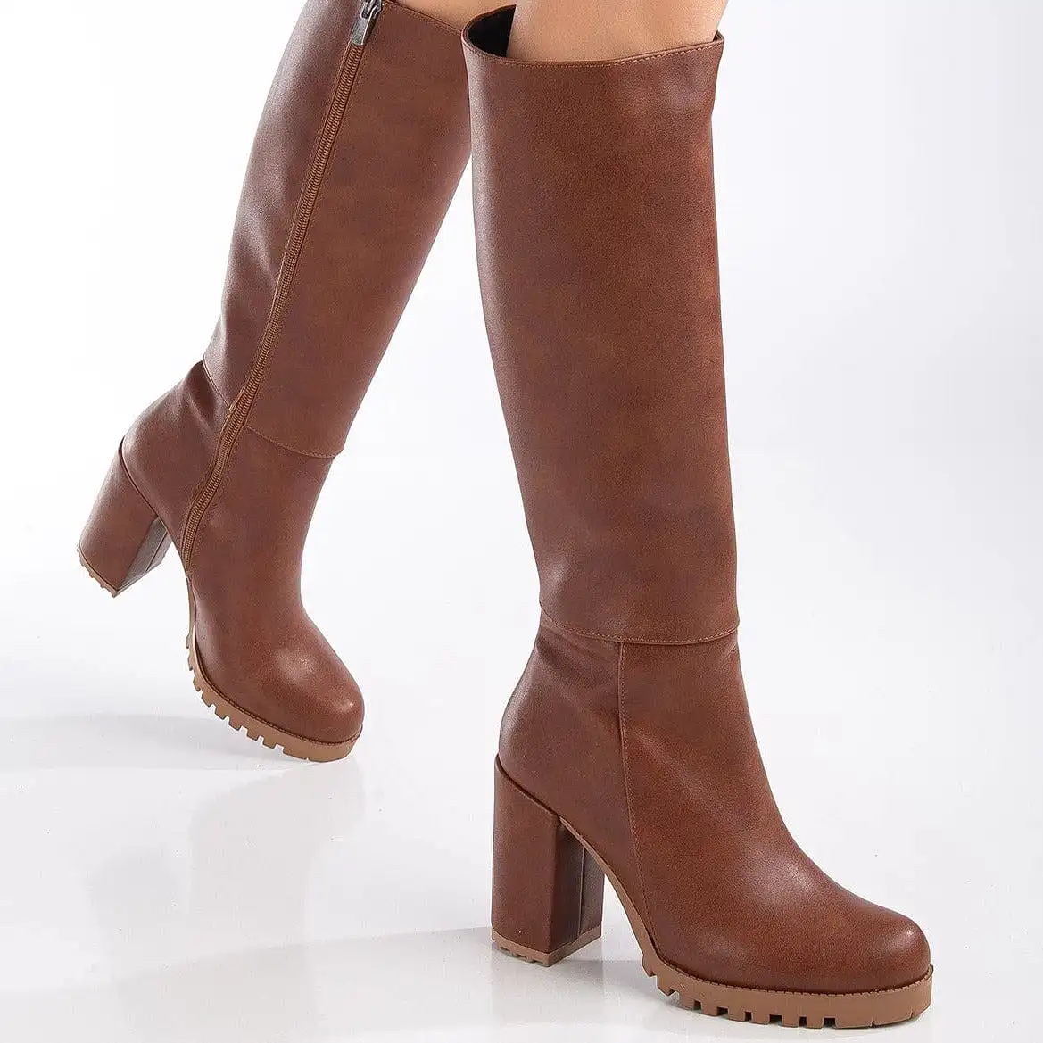 Alize Vegan Leather Wide Calf Platform Boots | Cognac