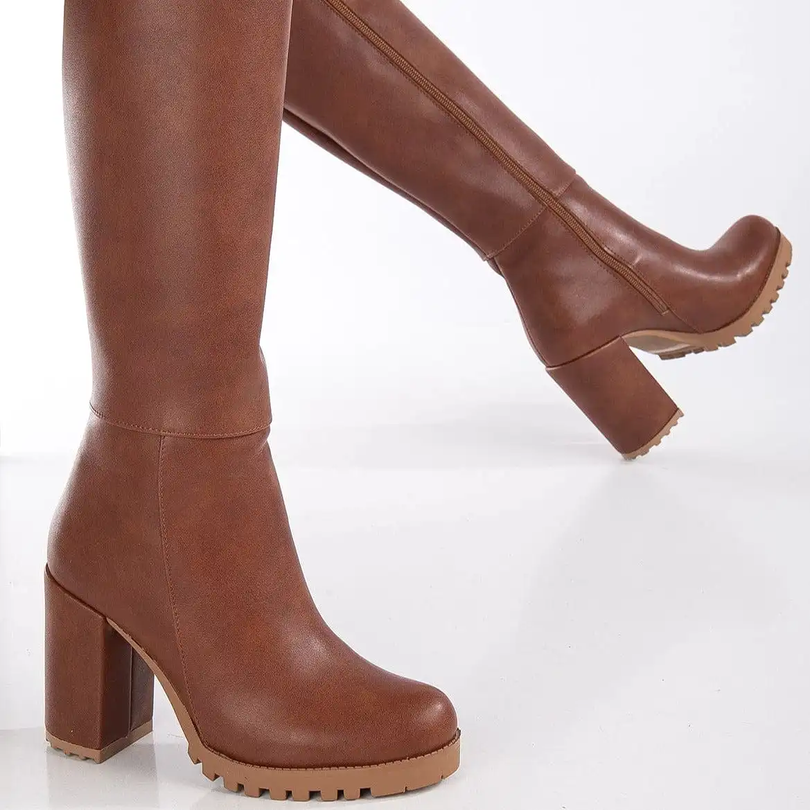 Alize Vegan Leather Wide Calf Platform Boots | Cognac