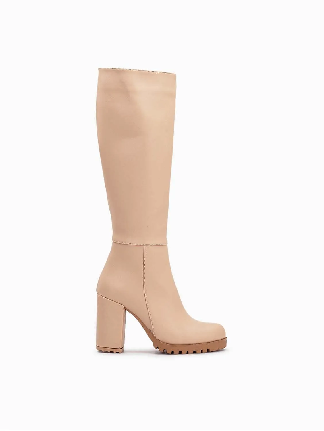 Alize Vegan Leather Wide Calf Platform Boots | Cream