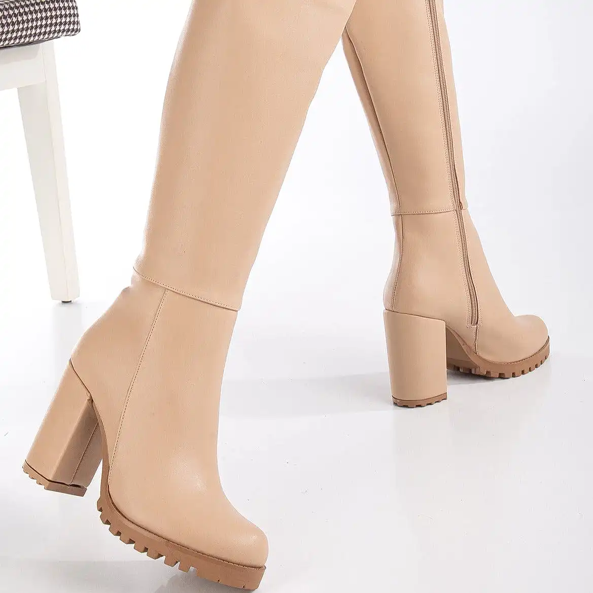 Alize Vegan Leather Wide Calf Platform Boots | Cream