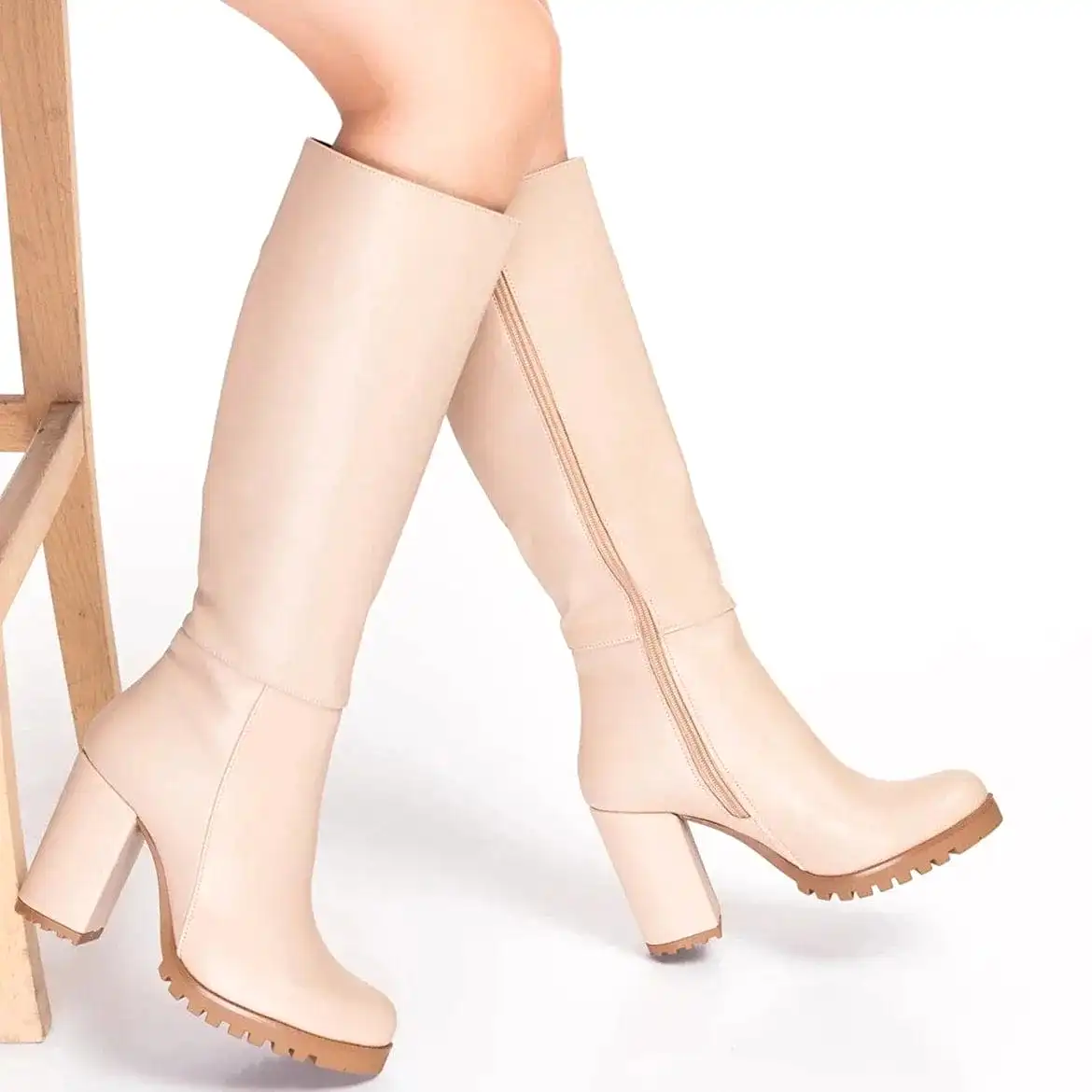 Alize Vegan Leather Wide Calf Platform Boots | Cream