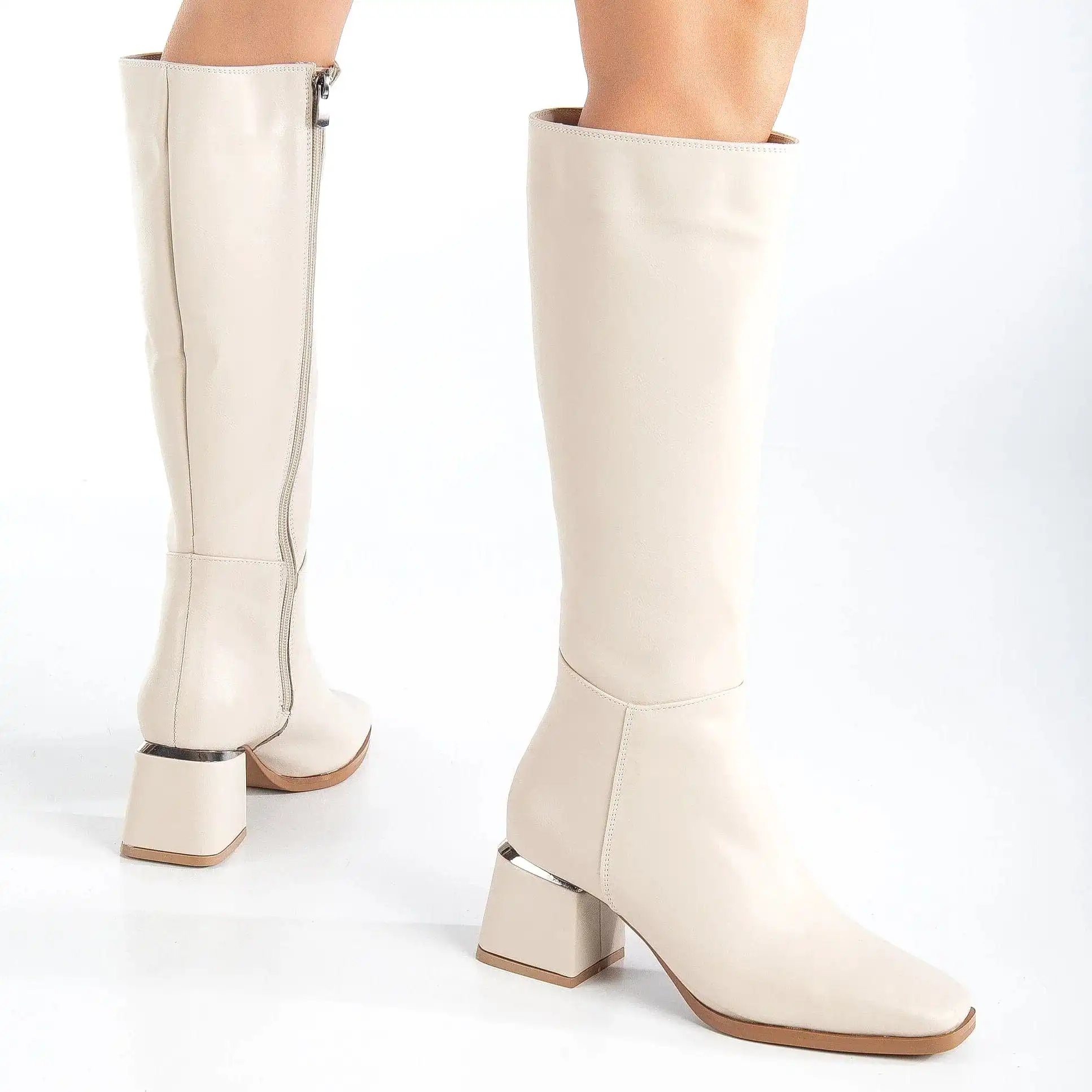 Anelise Vegan Leather Knee High Boots | Beige