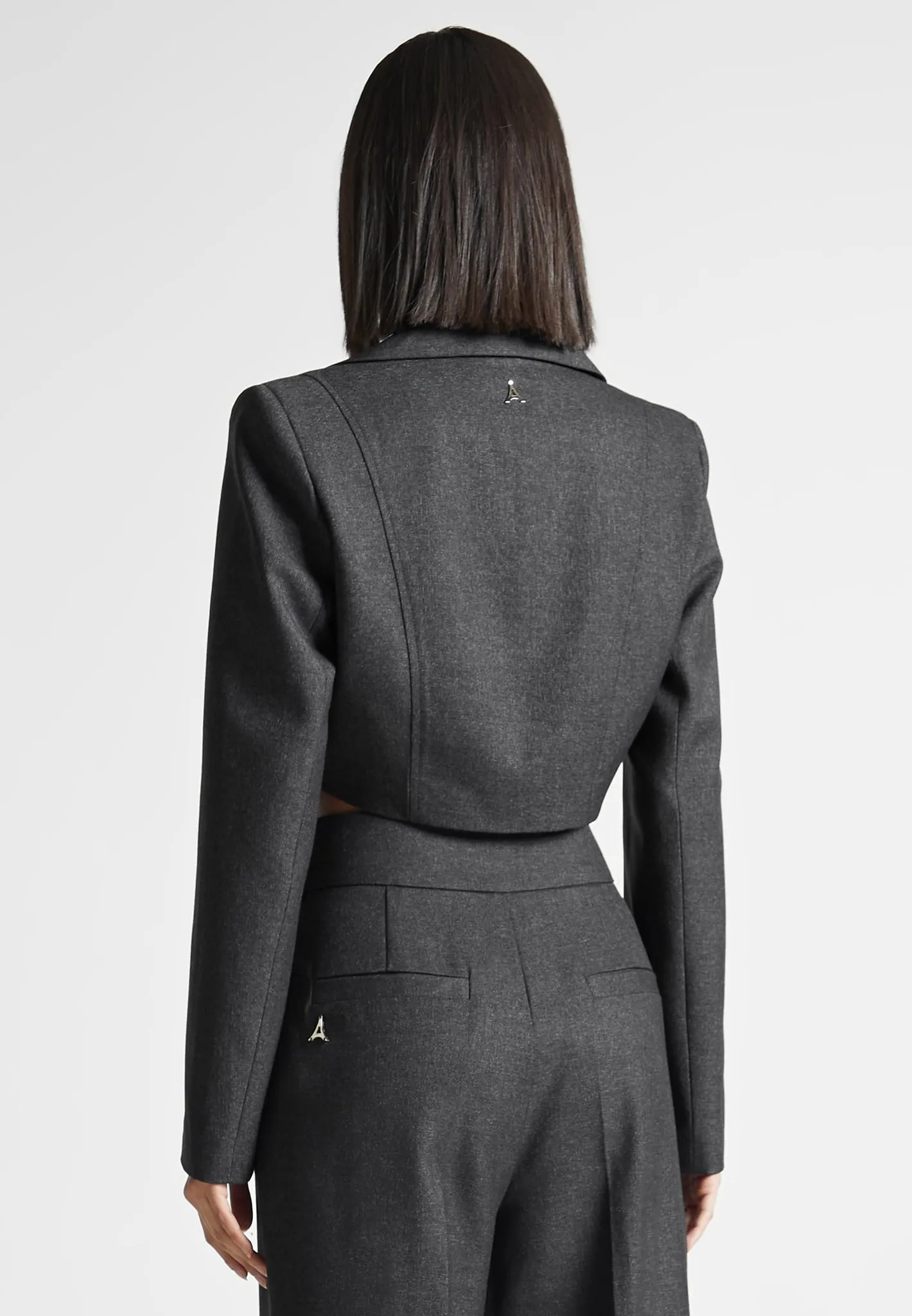 Asymmetric Tailored Cropped Blazer - Dark Grey