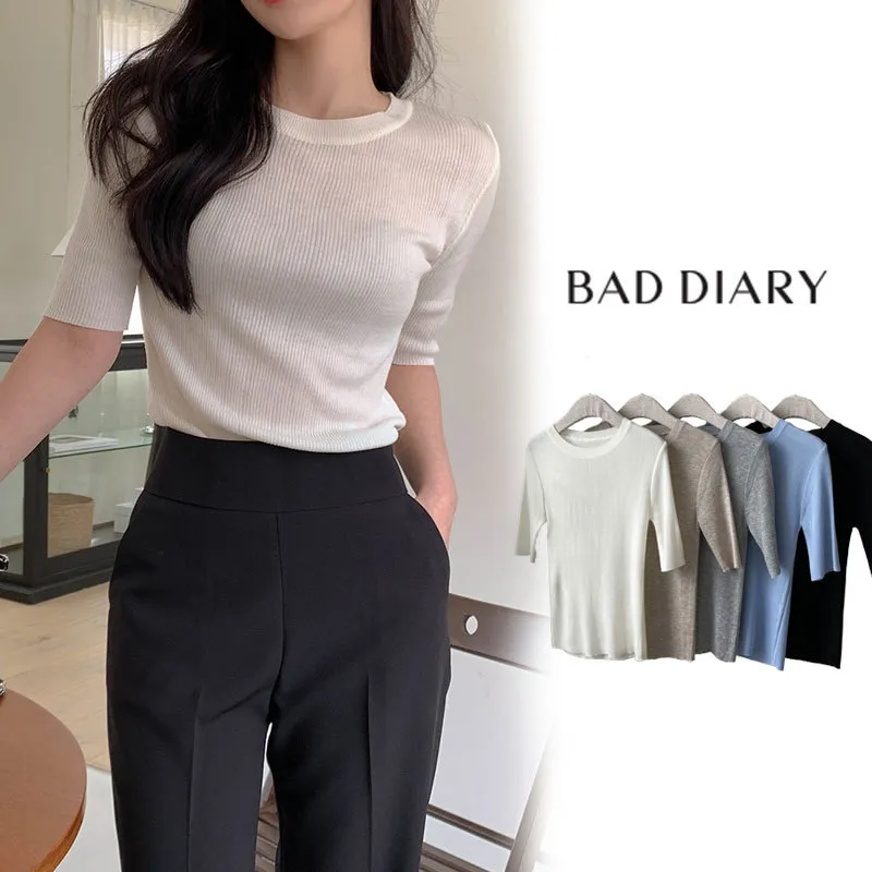 BADDIARY  |Casual Style U-Neck Plain Short Sleeves Office Style