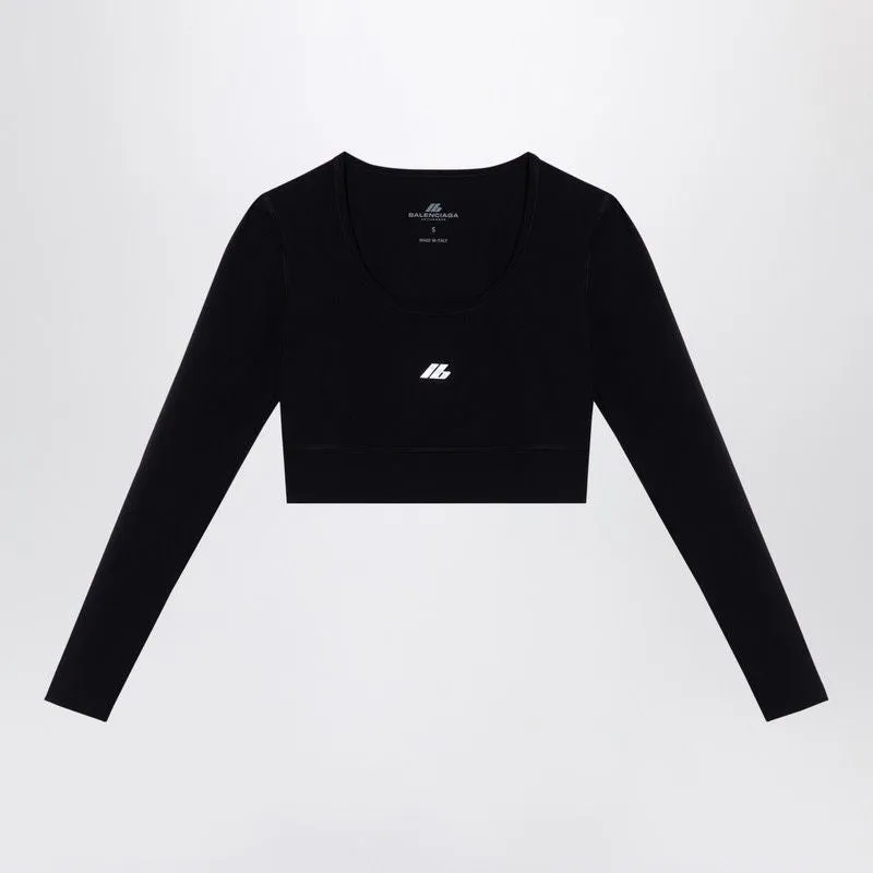 BALENCIAGA Sleek Black Activewear Crew-Neck Top