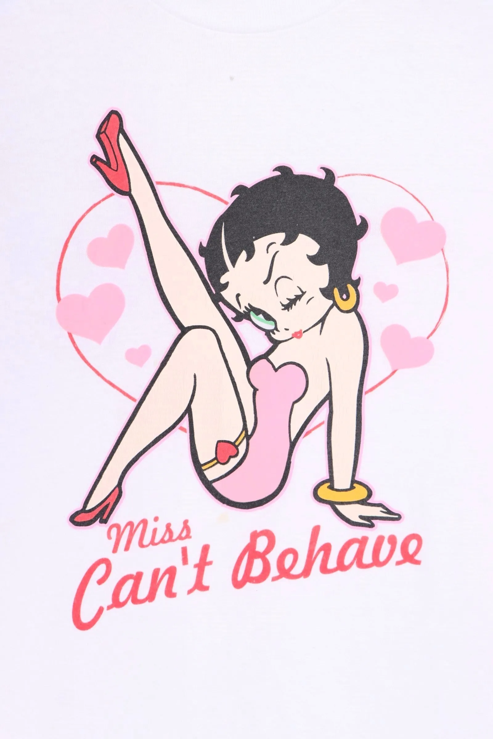 Betty Boop Miss Can't Behave Leg Kick Hearts T-Shirt (L)