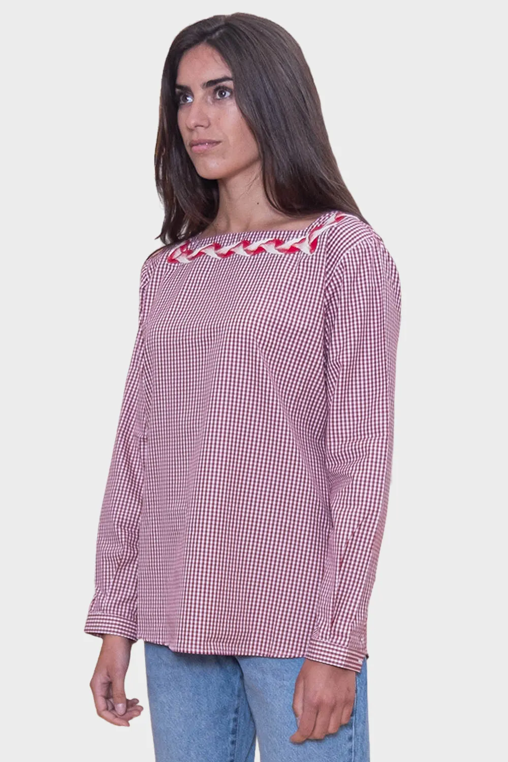 BLUSA LINDA VICHY SCOLLO QUADRATO CON SERPENTINA