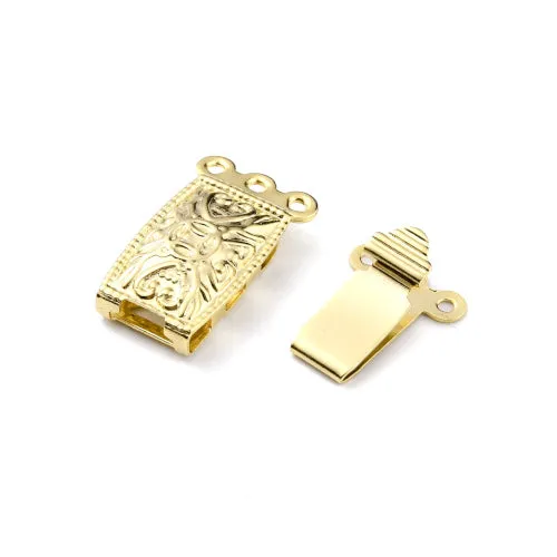 Box Clasps, 304 Stainless Steel, Rectangle, With Heart And Cross Design, 3-Strand Tab, 24K Gold Plated, 20x10mm