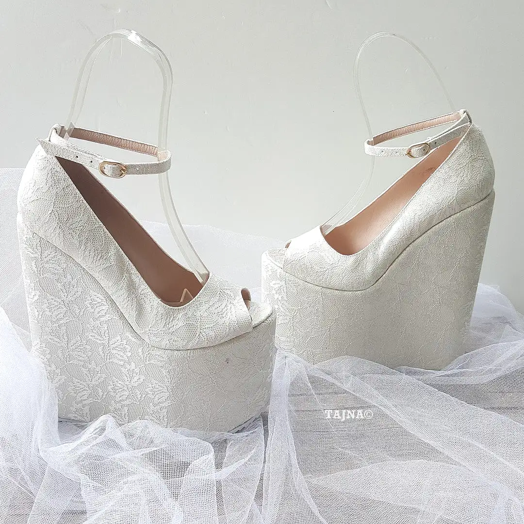 Bridal Collection Peep Toe 21 cm Platform Wedge Shoes