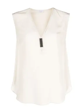 BRUNELLO CUCINELLI  |Casual Style Silk Sleeveless V-Neck Plain Tanks & Camisoles