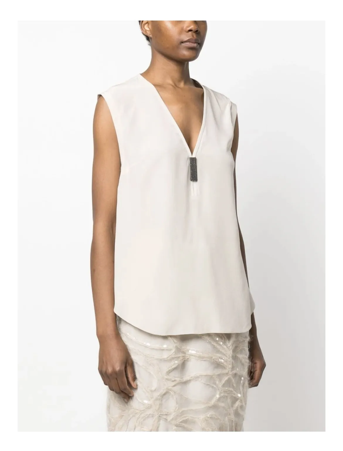 BRUNELLO CUCINELLI  |Casual Style Silk Sleeveless V-Neck Plain Tanks & Camisoles