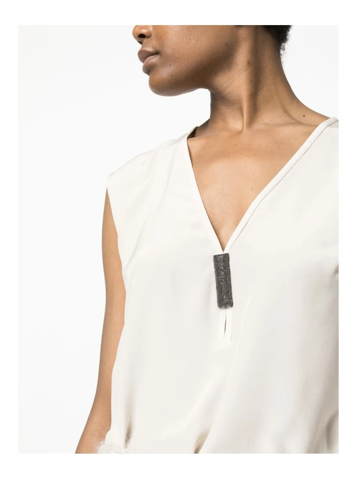 BRUNELLO CUCINELLI  |Casual Style Silk Sleeveless V-Neck Plain Tanks & Camisoles