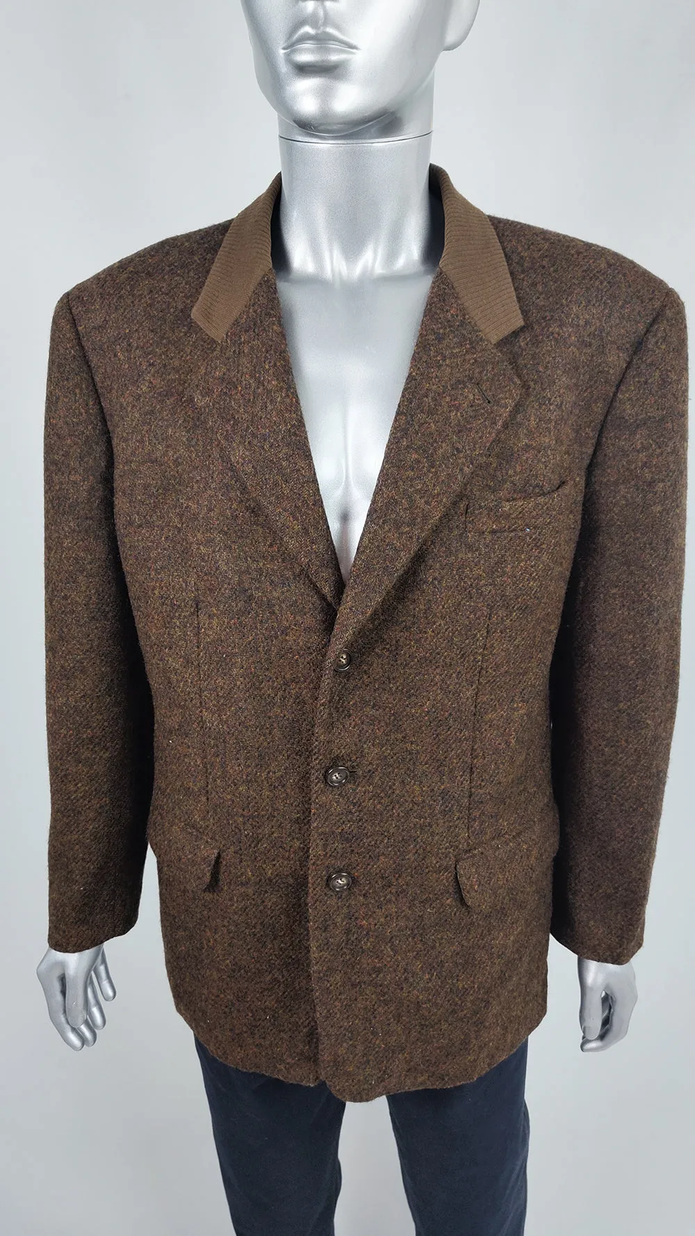 Byblos Vintage Mens 1980s Shoulder Padded Tweed Blazer