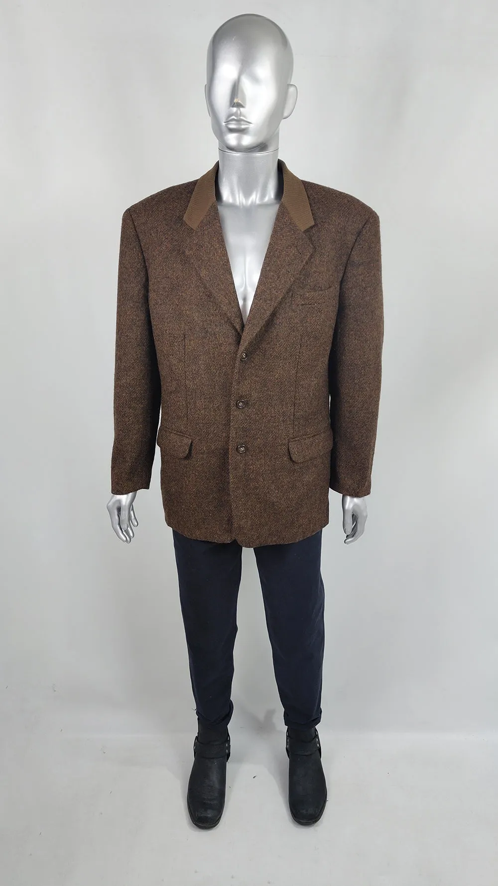 Byblos Vintage Mens 1980s Shoulder Padded Tweed Blazer