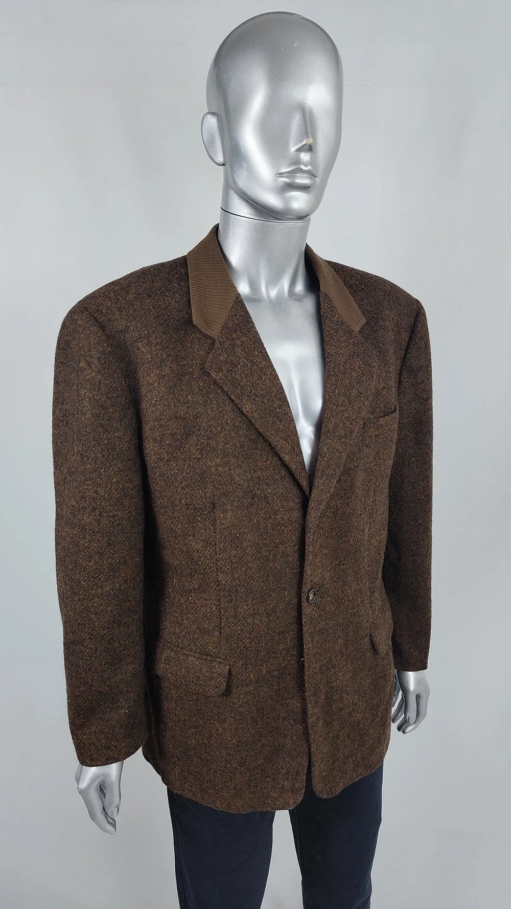 Byblos Vintage Mens 1980s Shoulder Padded Tweed Blazer