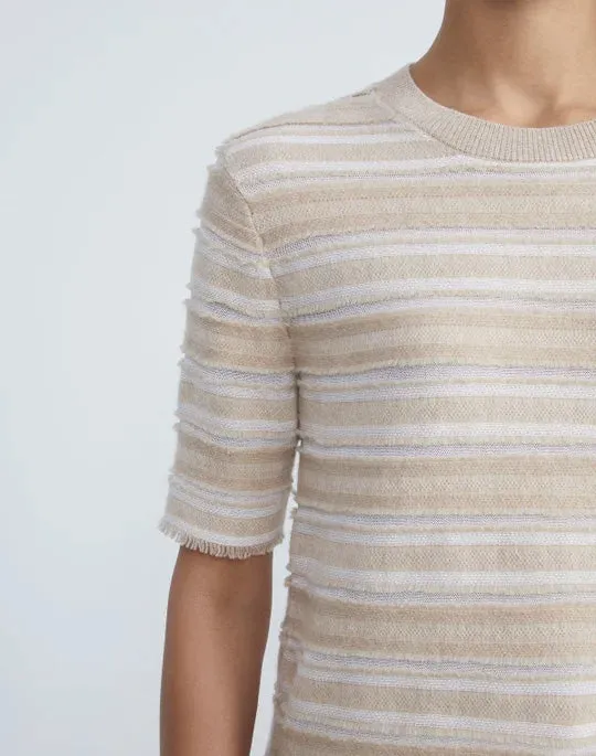 CASHMERE & FINESPUN VOILE STRIPE JACQUARD FRINGED SWEATER