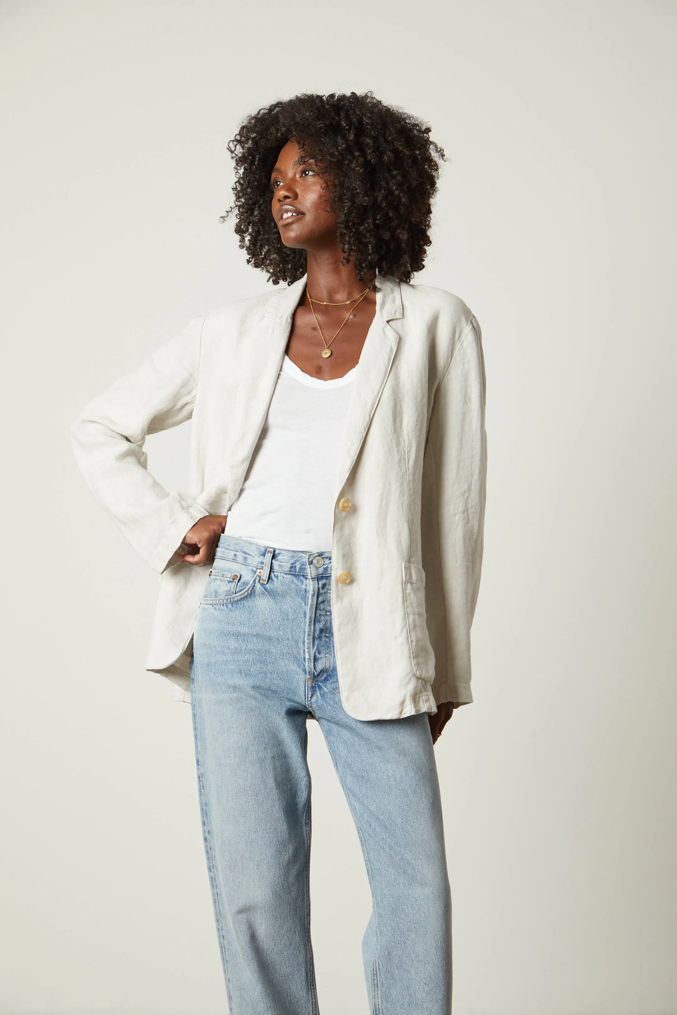 CASSIE HEAVY LINEN BLAZER IN BISQUE