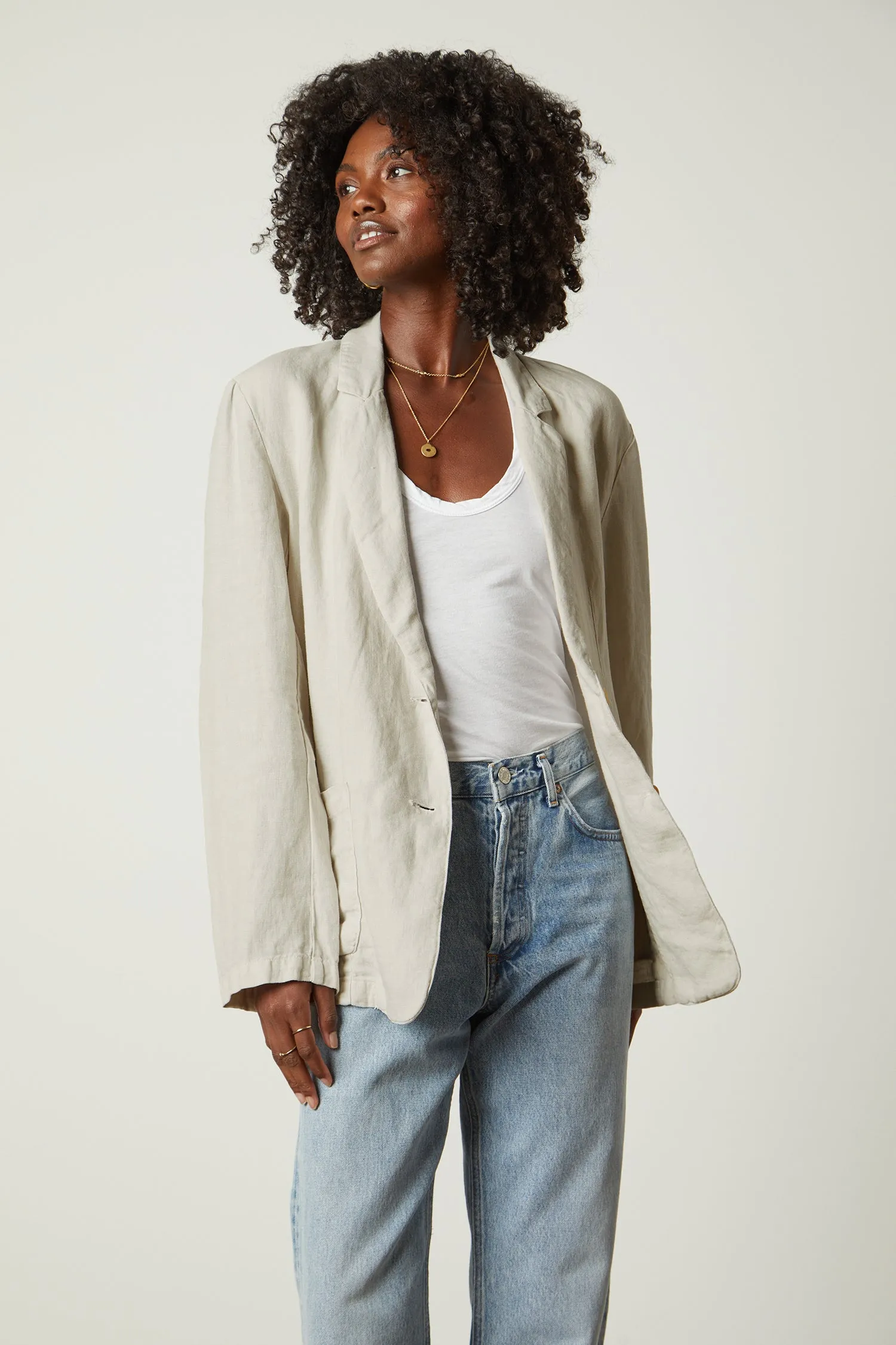 CASSIE HEAVY LINEN BLAZER IN SAND