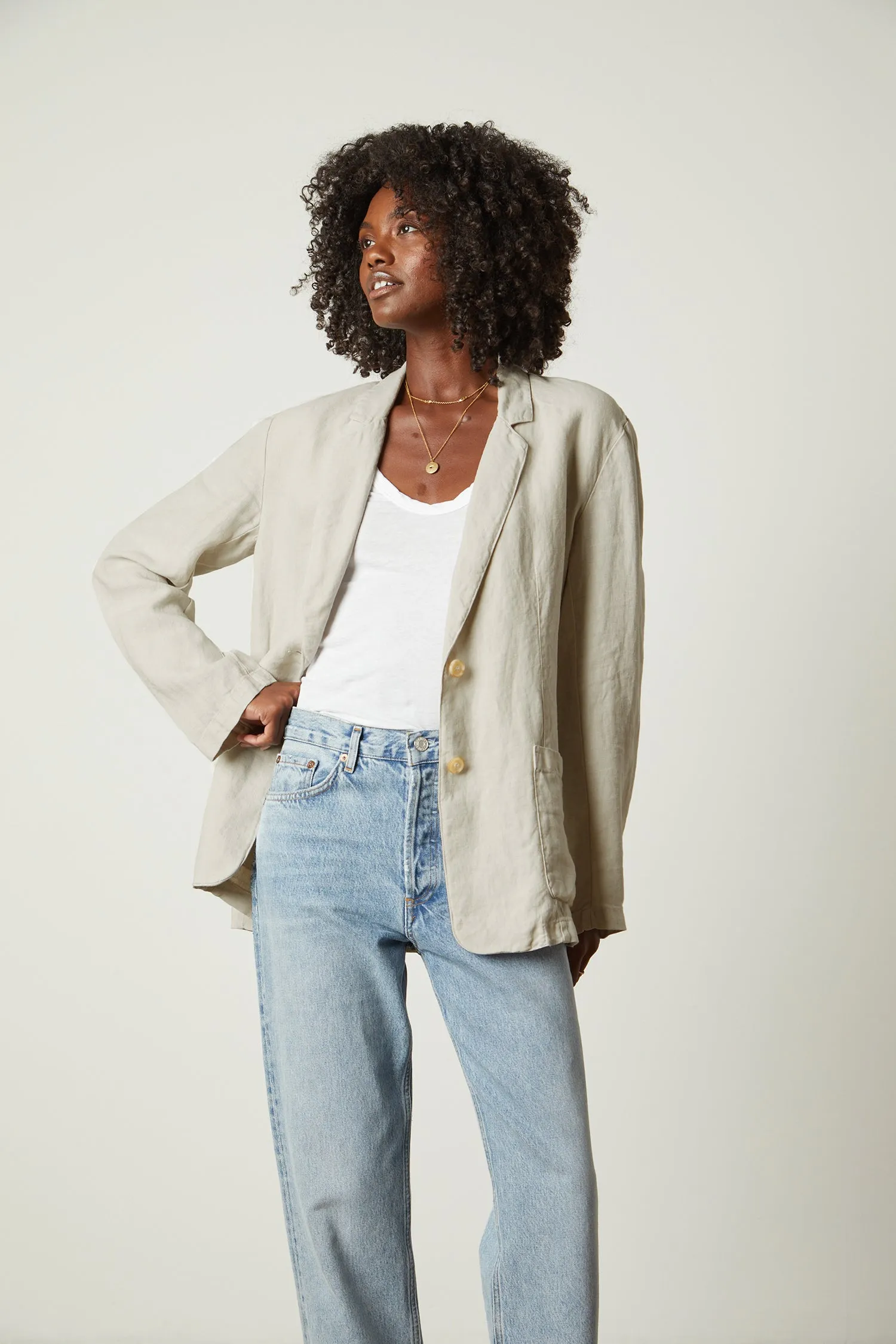 CASSIE HEAVY LINEN BLAZER IN SAND