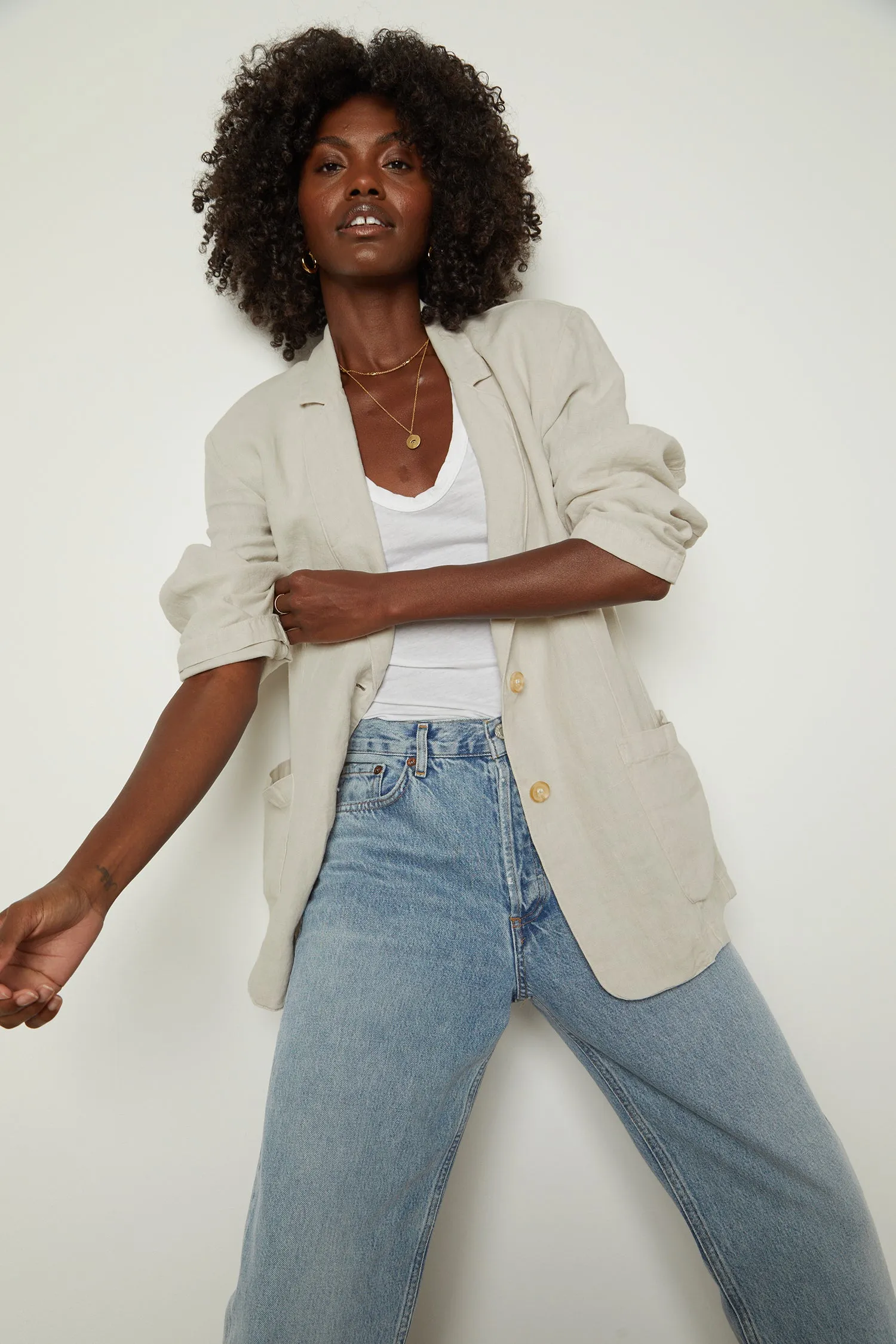 CASSIE HEAVY LINEN BLAZER IN SAND