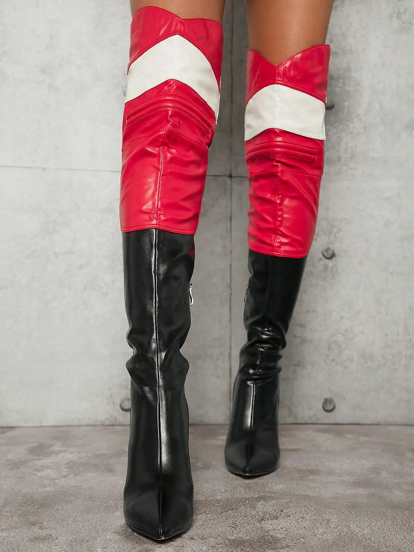 Colorblock Point Toe High Heel Knee High Boots