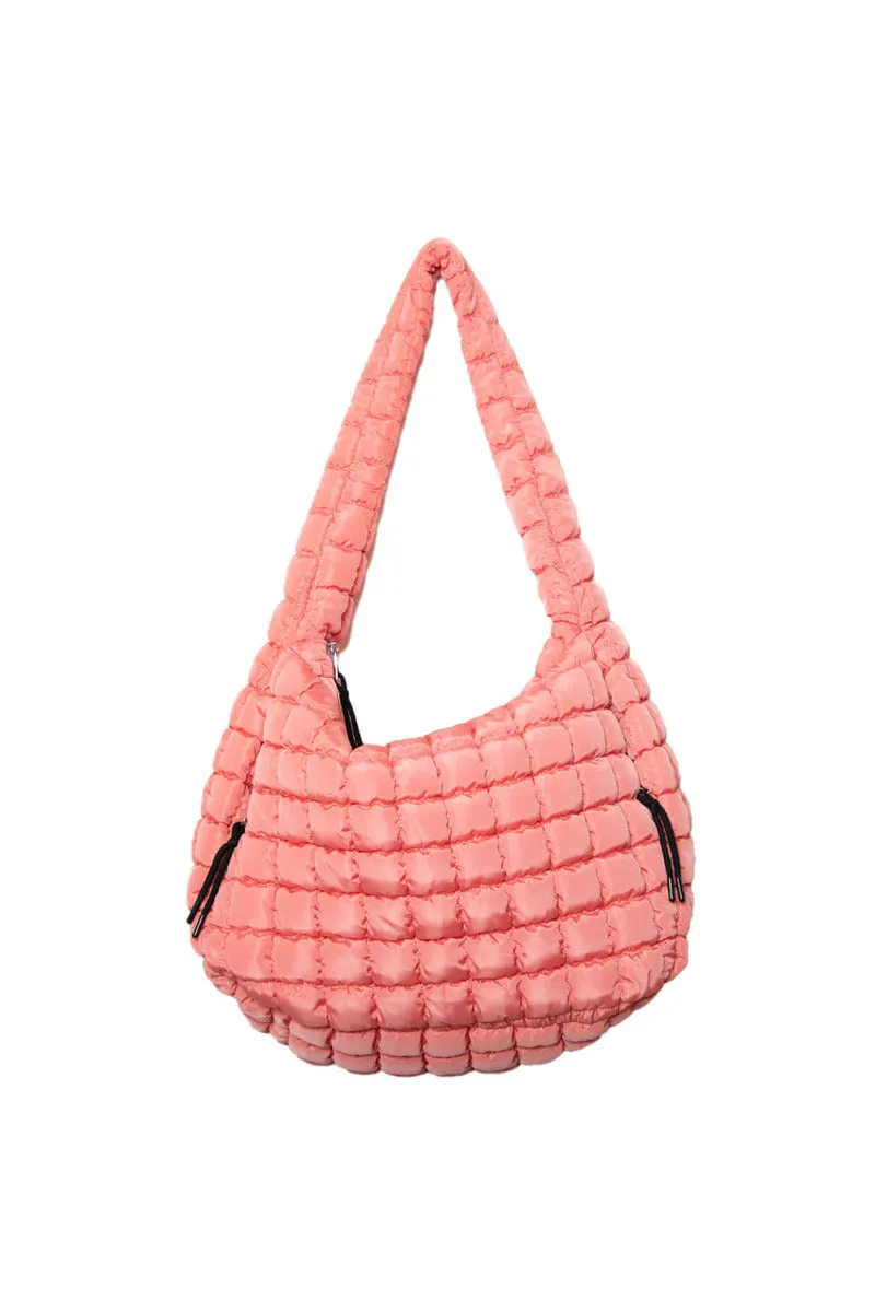 Coral Oversized Quilted Hobo Tote Bag