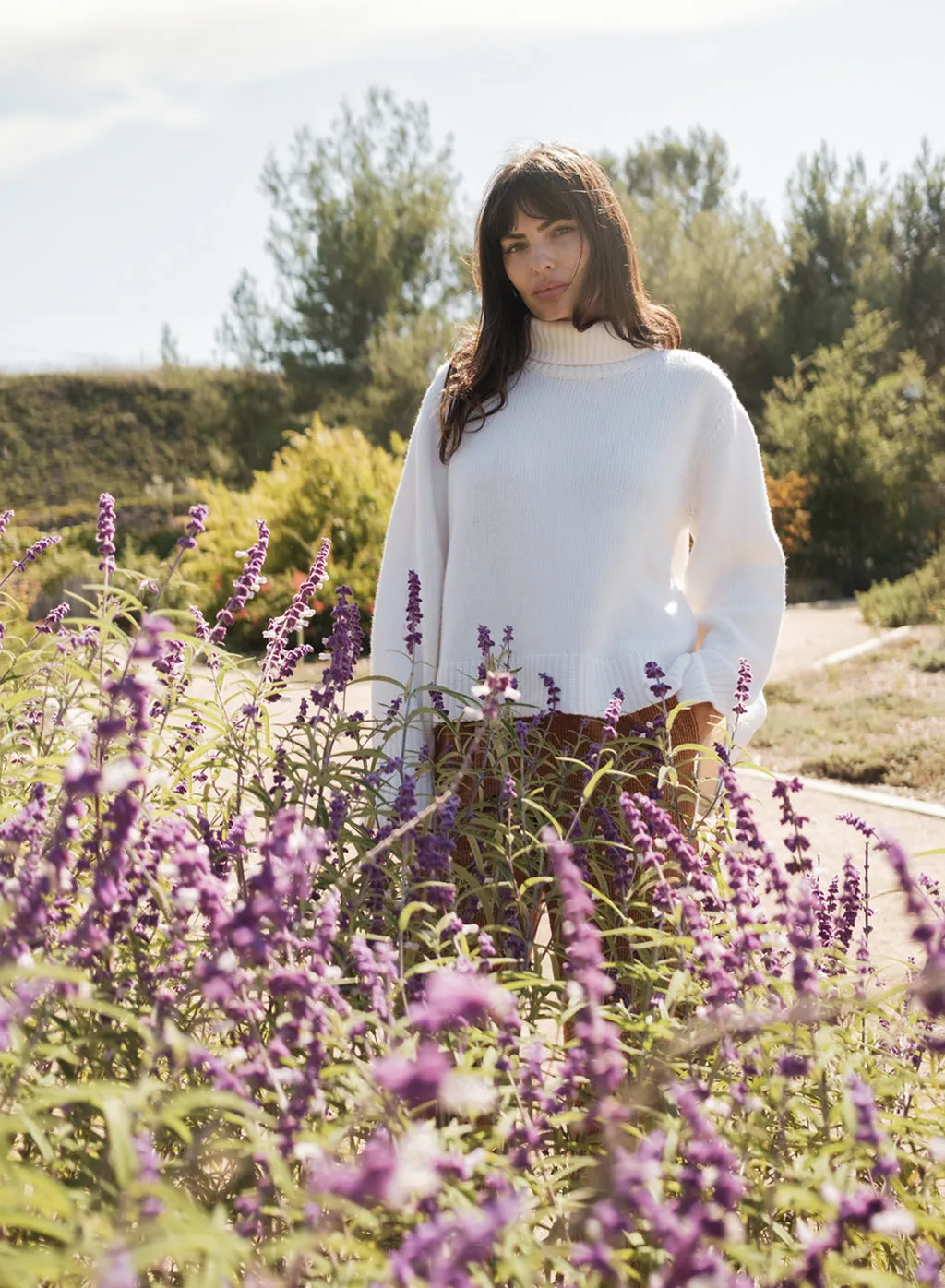 Cozy Cashmere Blend Turtleneck Sweater in Cream