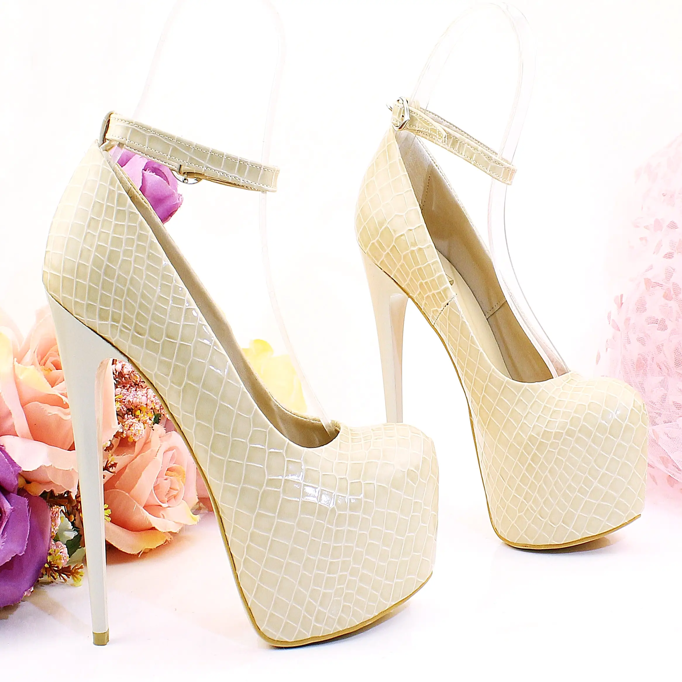 Cream Croco Patent Leather Platform Shoes