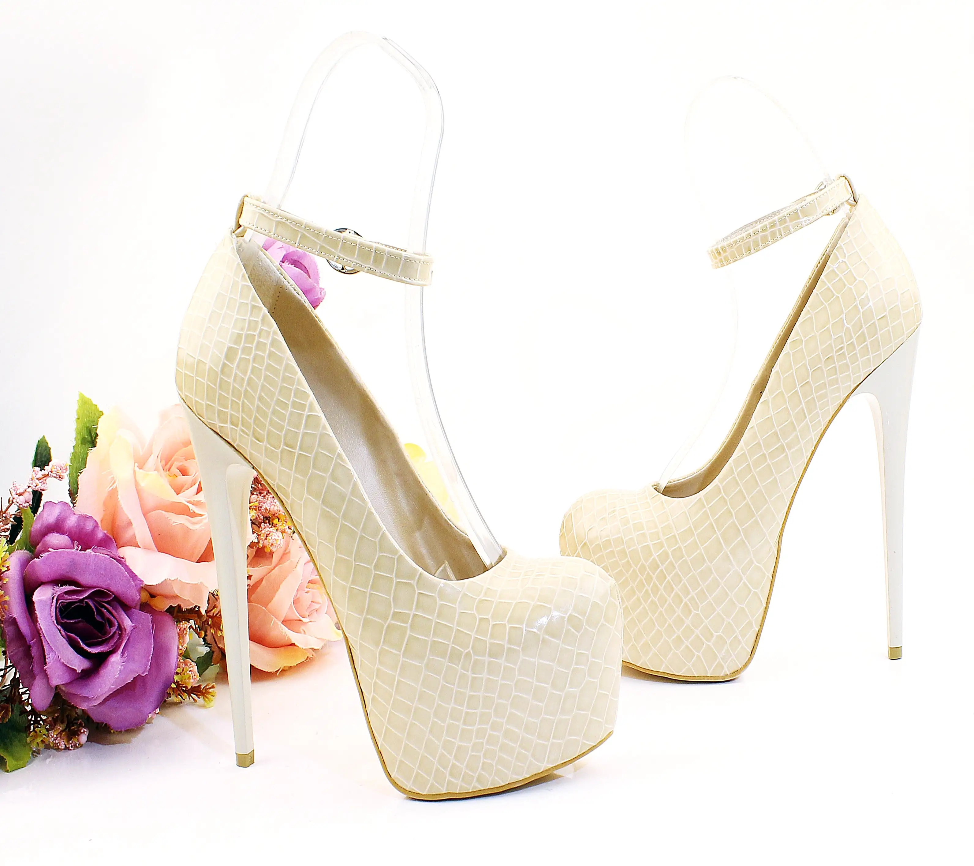 Cream Croco Patent Leather Platform Shoes