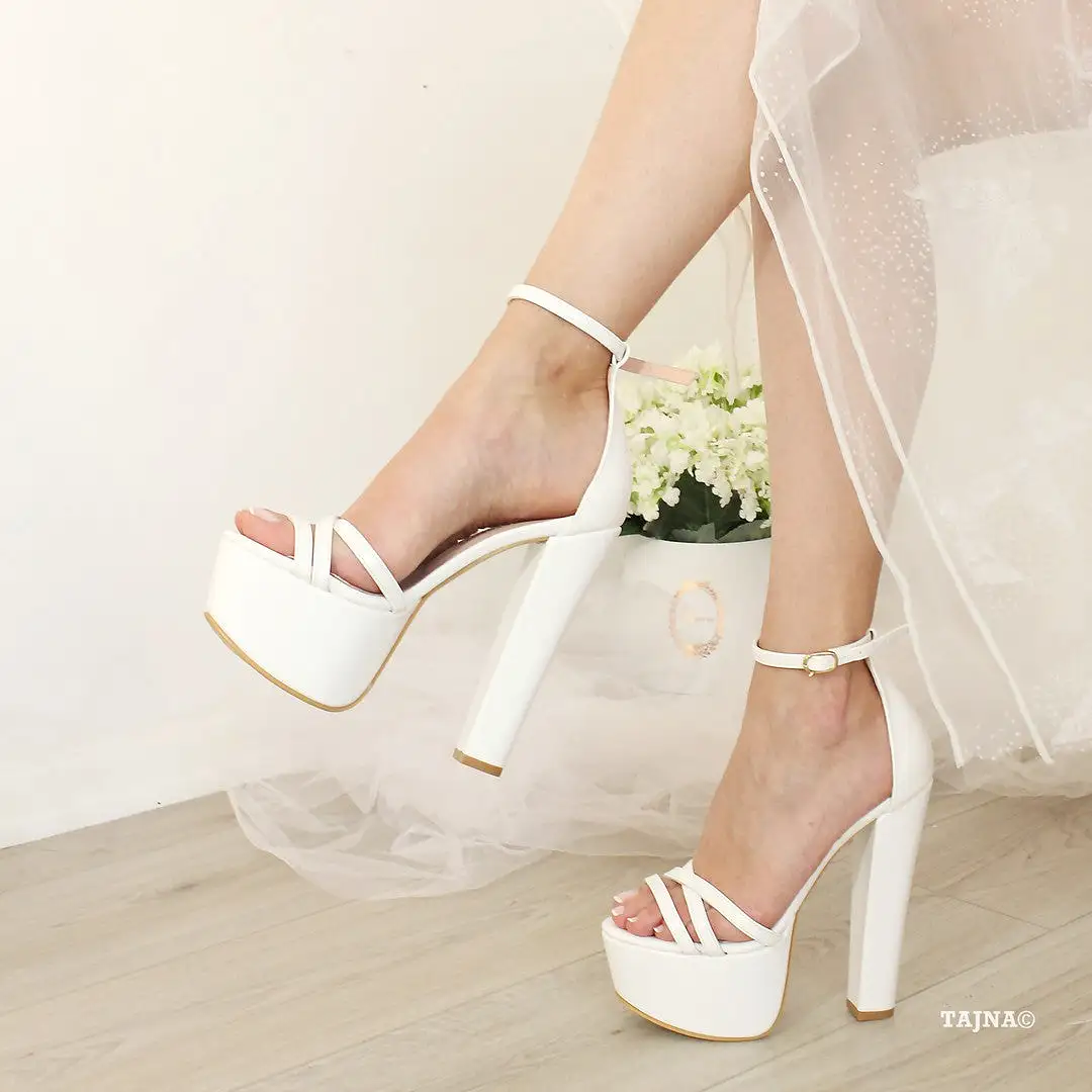 Cross Strap Bridal White Platform Shoes