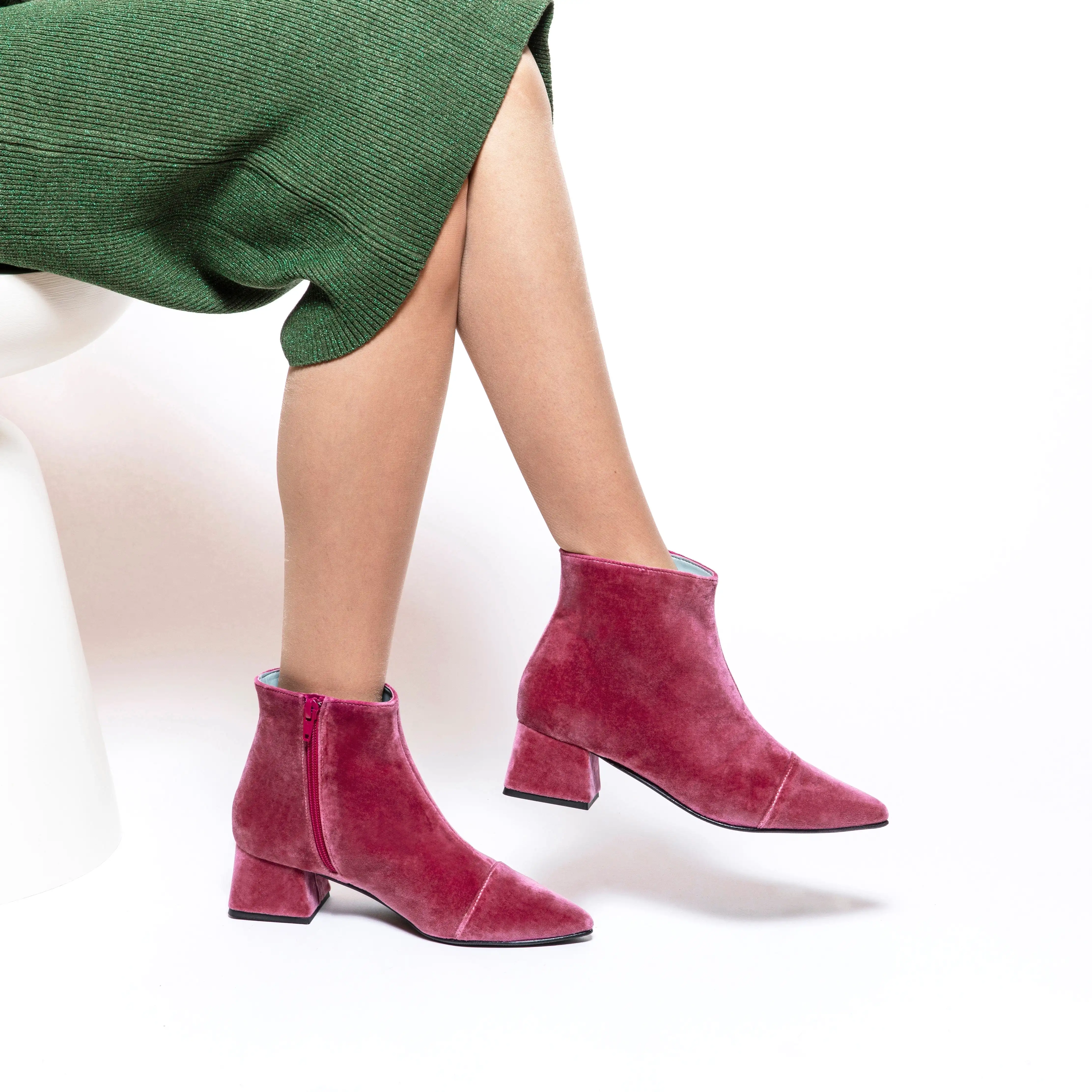 Dahlia Vegan Velvet Ankle Boots | Pink