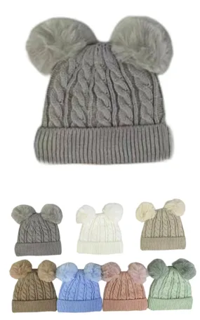 DBHK3926 Kids Winter Knit Double PomPom Hats