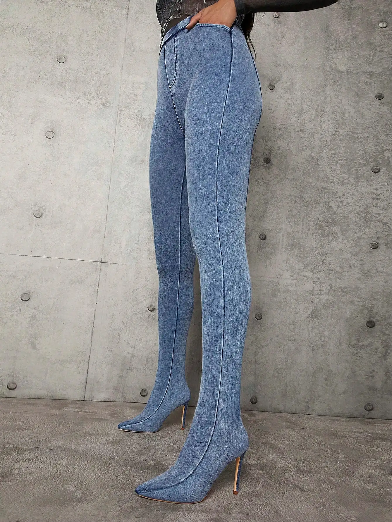 Denim Stiletto Heeled Pants Boots