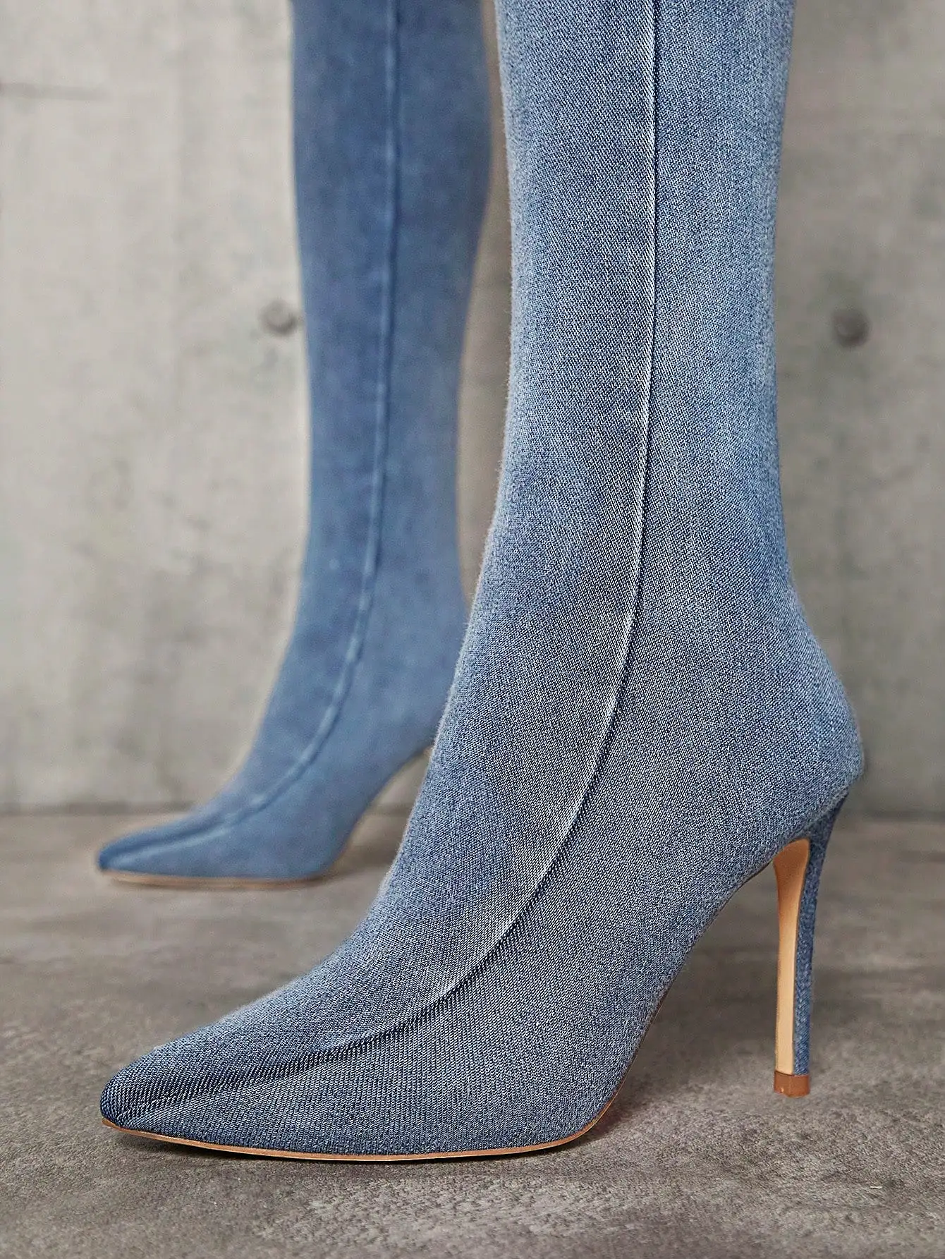 Denim Stiletto Heeled Pants Boots