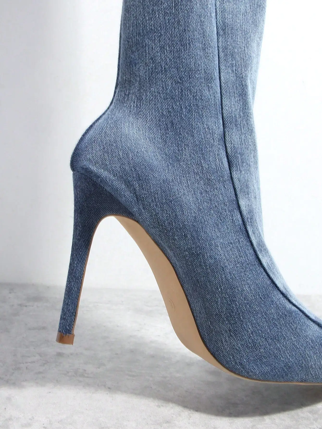 Denim Stiletto Heeled Pants Boots