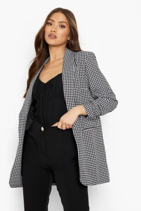 Dogtooth Ruched Sleeve Blazer