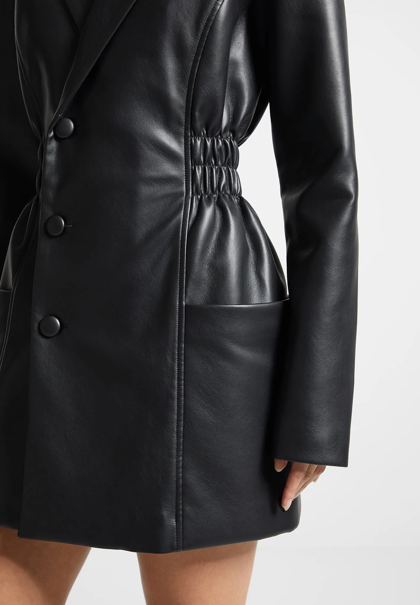 Double Breasted Leather Blazer Dress - Black