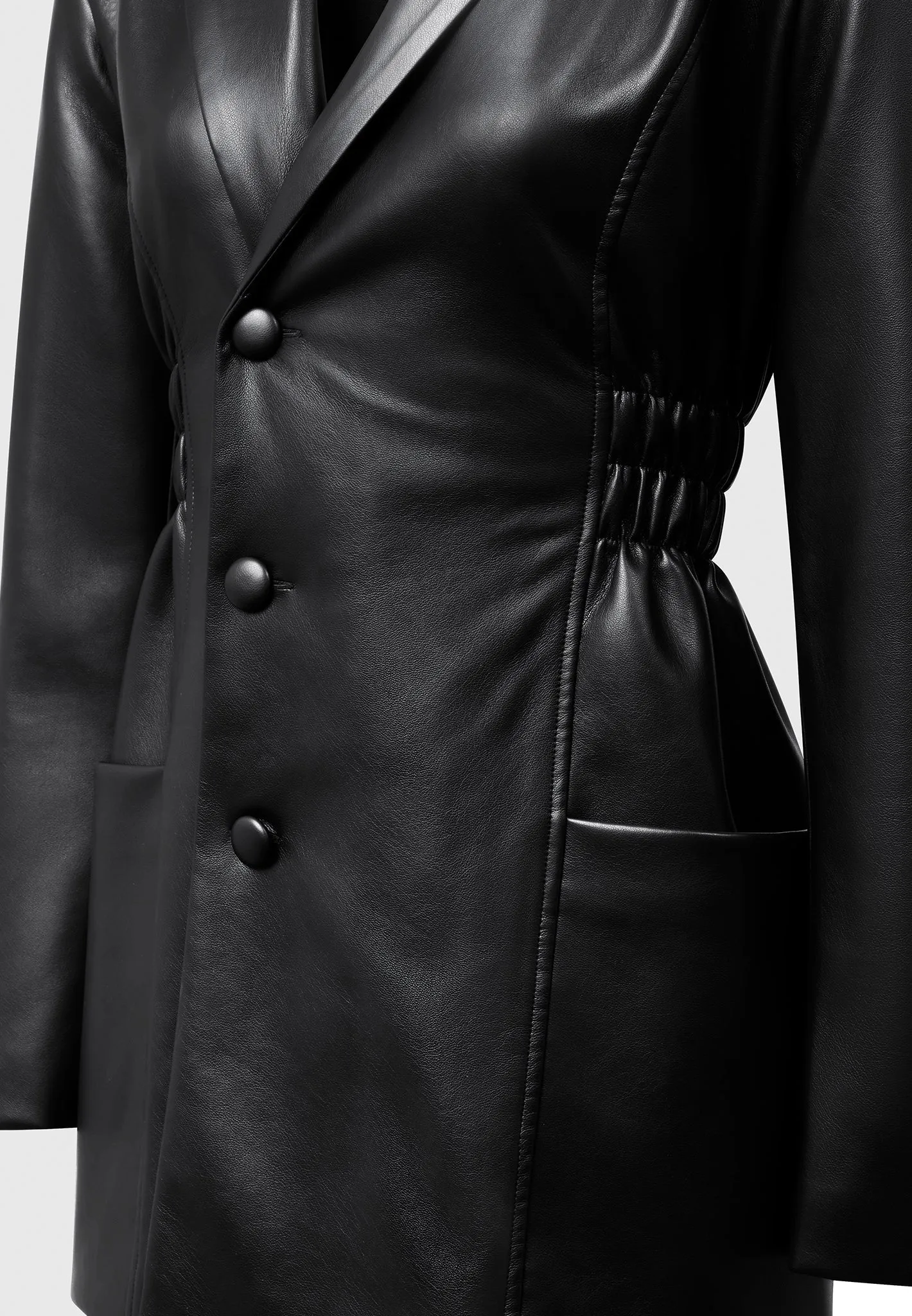 Double Breasted Leather Blazer Dress - Black