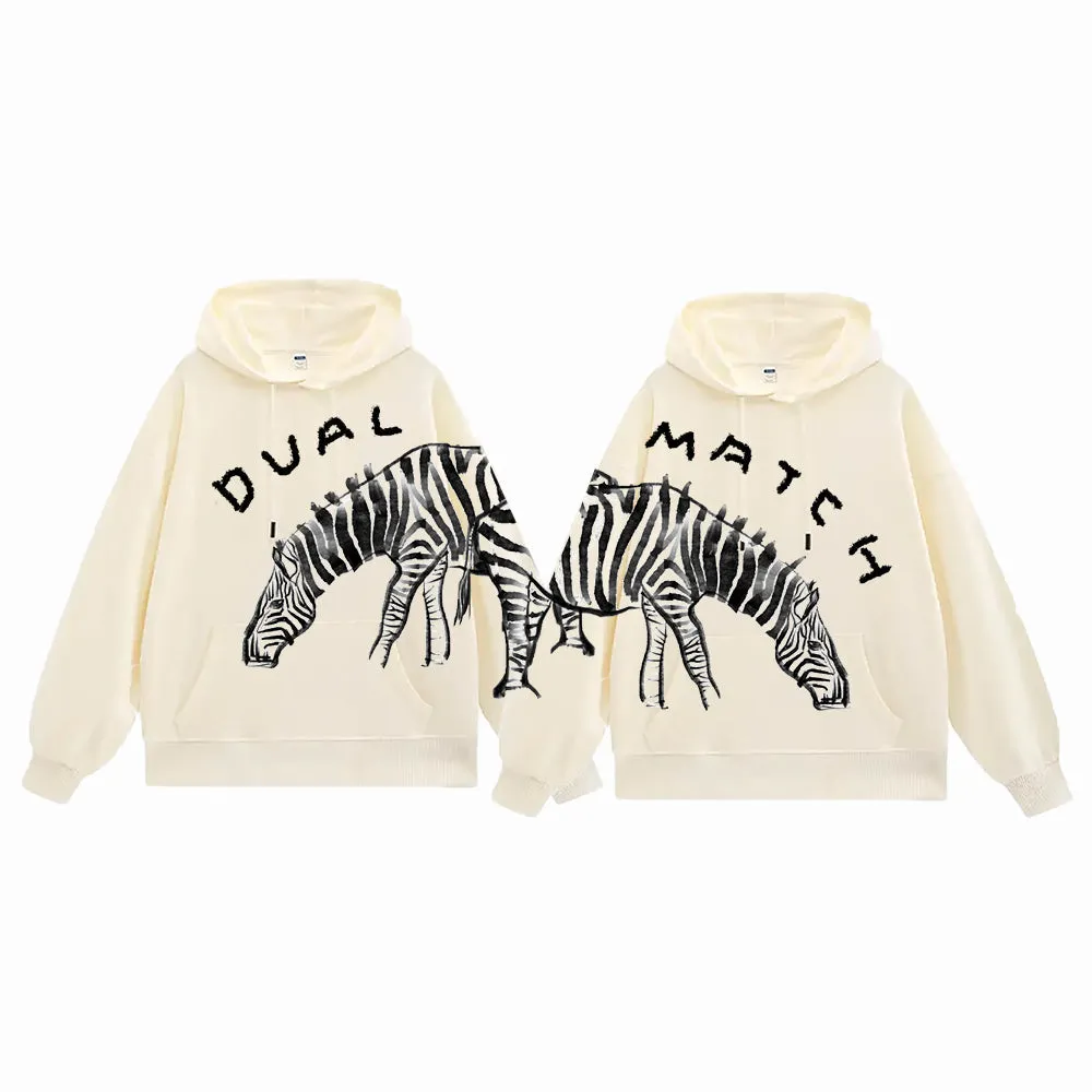 Dual Match Hoodies Unisex Valentine Hand Painting Zebra Matching Hoodies