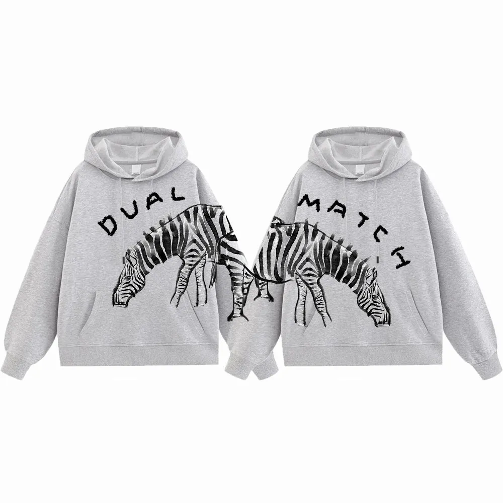 Dual Match Hoodies Unisex Valentine Hand Painting Zebra Matching Hoodies