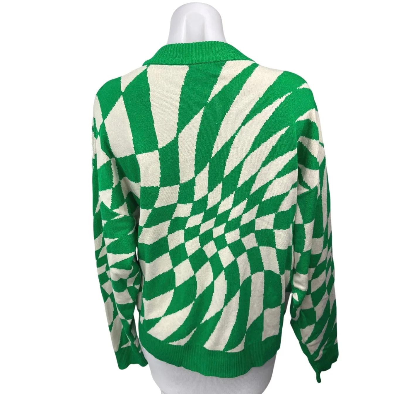 Edikted Green White Checkered Plaid Crew Neck Oversized Pullover Sweater Top M/L