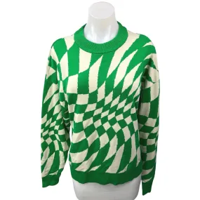 Edikted Green White Checkered Plaid Crew Neck Oversized Pullover Sweater Top M/L