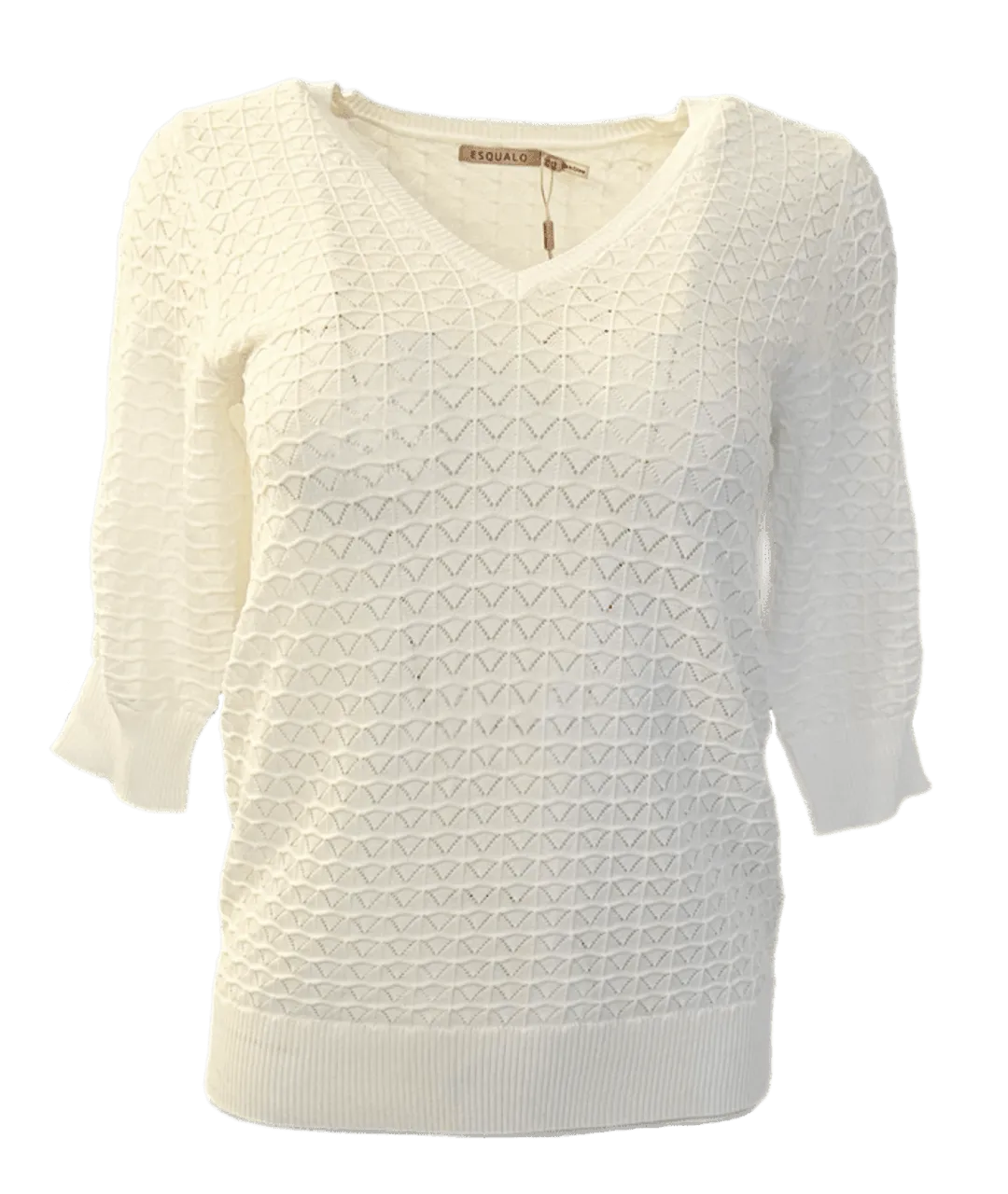 Esqualo Short Sleeve Pointelle Sweater, Off White