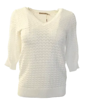 Esqualo Short Sleeve Pointelle Sweater, Off White