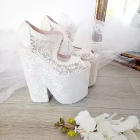 Full Lace Super High Heel Wedding Wedge Shoes