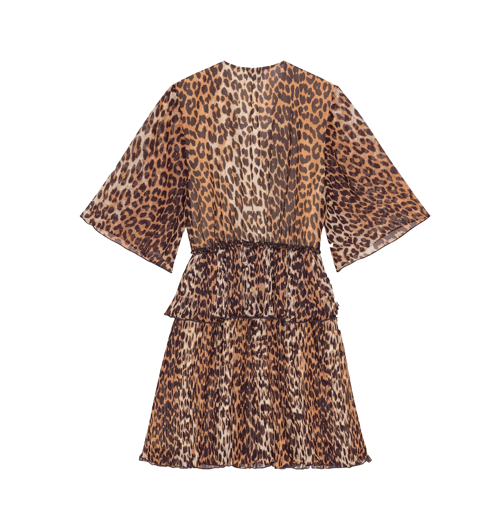 GANNI Leopard Pleated Georgette Mini Dress